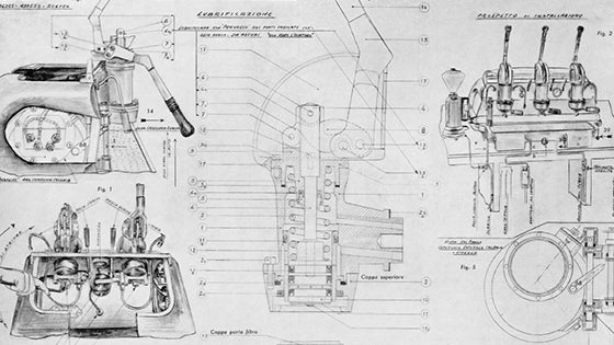 Profil napodobující pákový kávovar 40-50 tých let