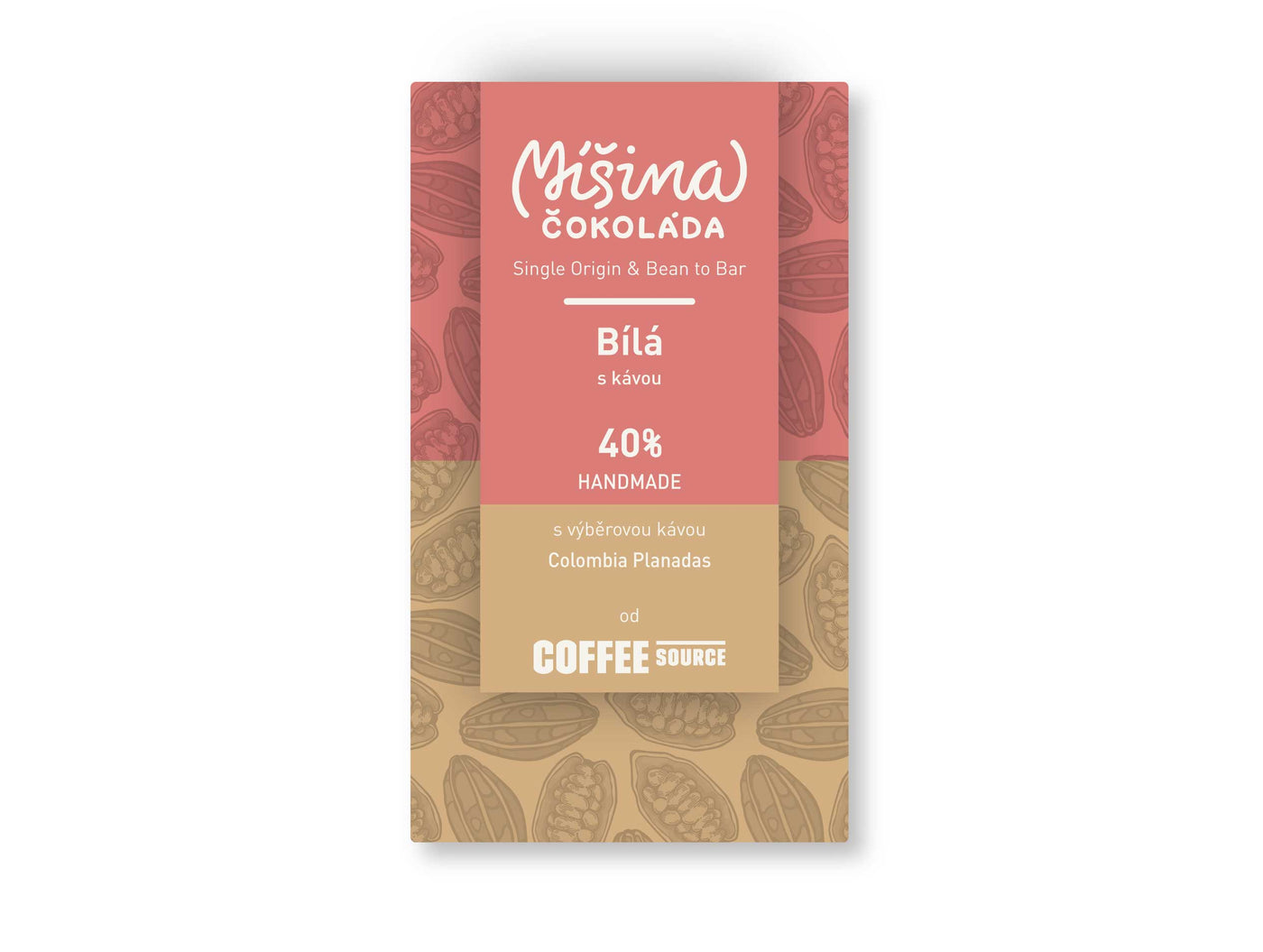 Bíla tabulková čokoláda 40% s kávou Colombia Planadas - 50g