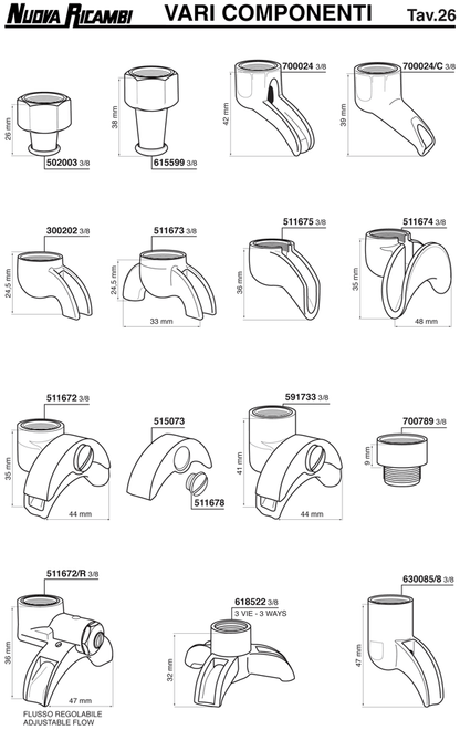 lever outlets 3/8" 12 types