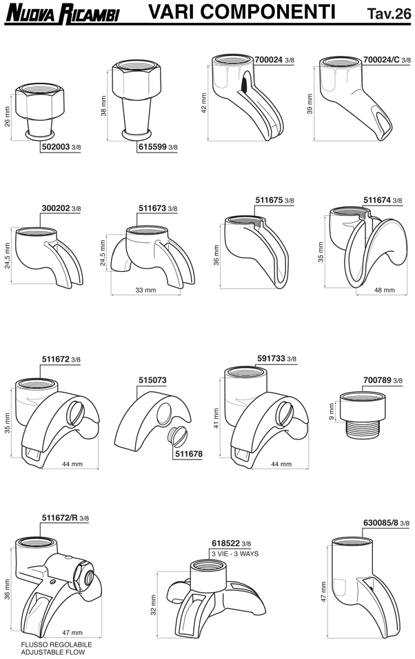 lever outlets 3/8" 12 types
