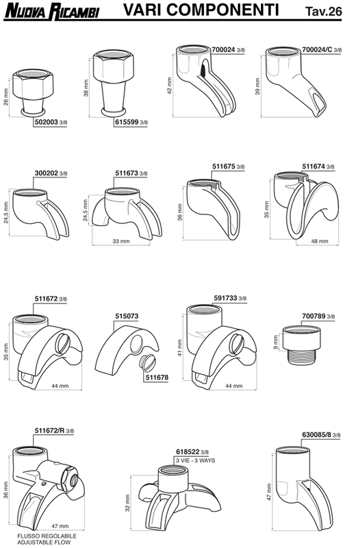 výpustě pák 3/8" 12 typů